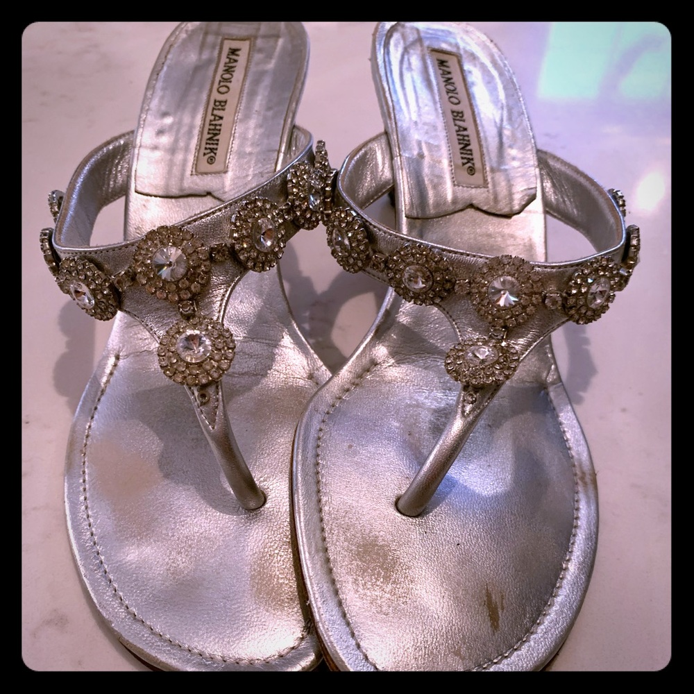 Manolo Blahnik silver kitten heels